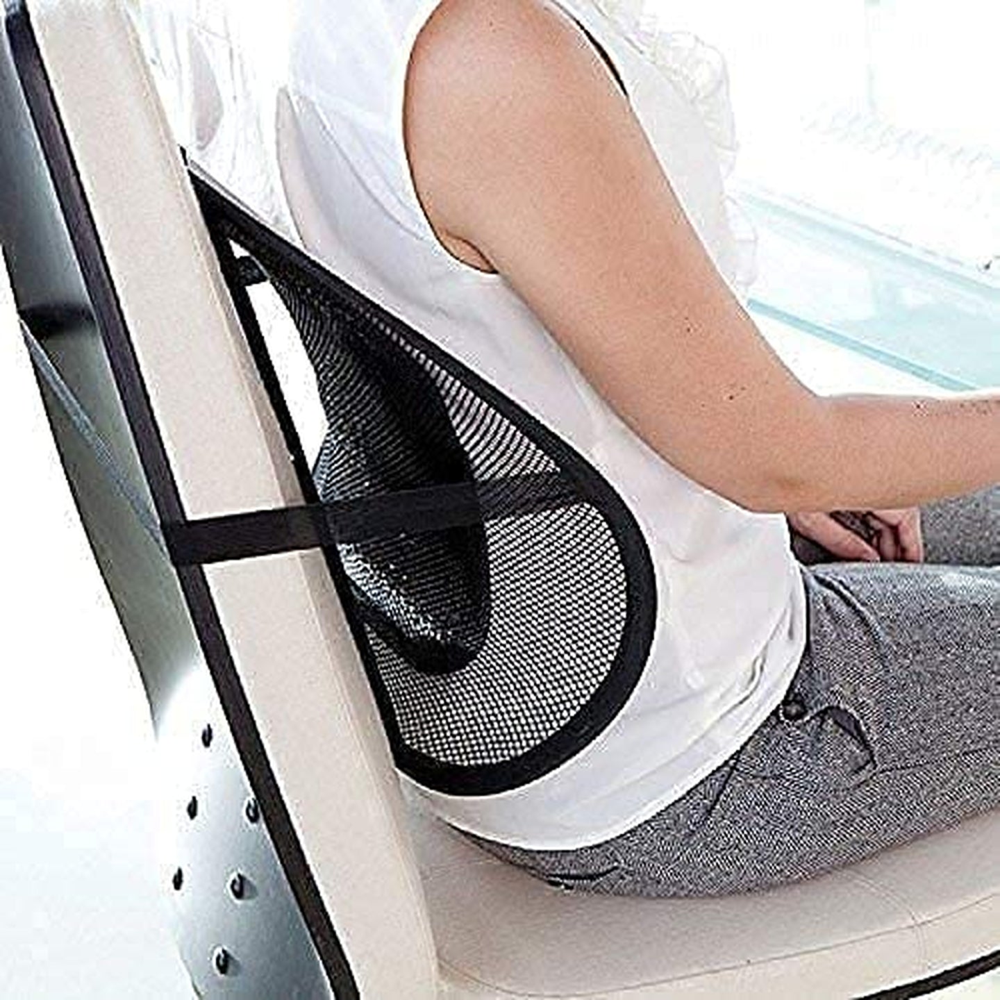 Chair Back Rest with Lumbar Support - Mesh Cushion Pad for Car Seat, Home, Office Chair